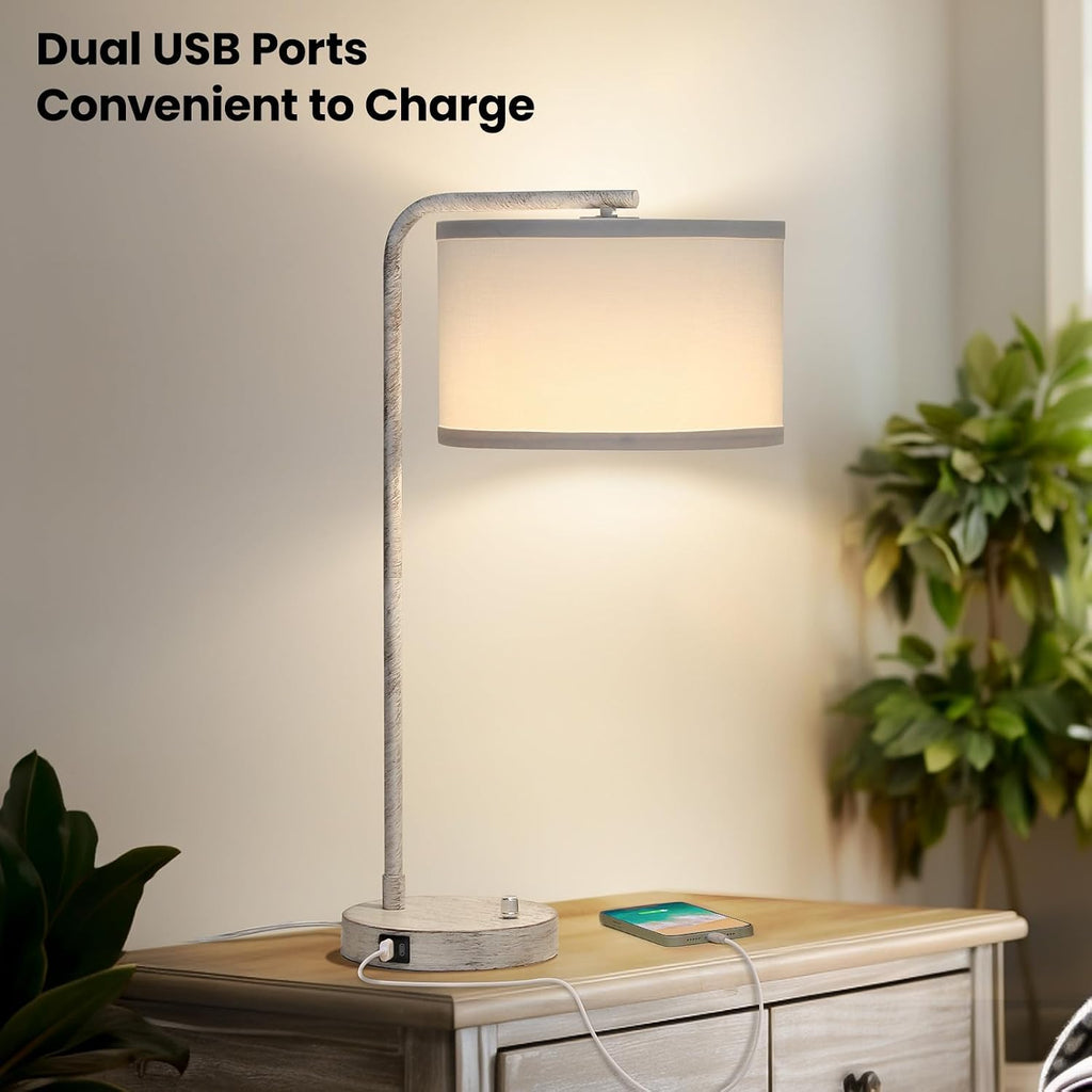 Seaside village Bedside Table Lamp with USB C+A Charging Ports, Fully Stepless Dimmable Modern Farmhouse Nightstand Lamp, Tall Reading…