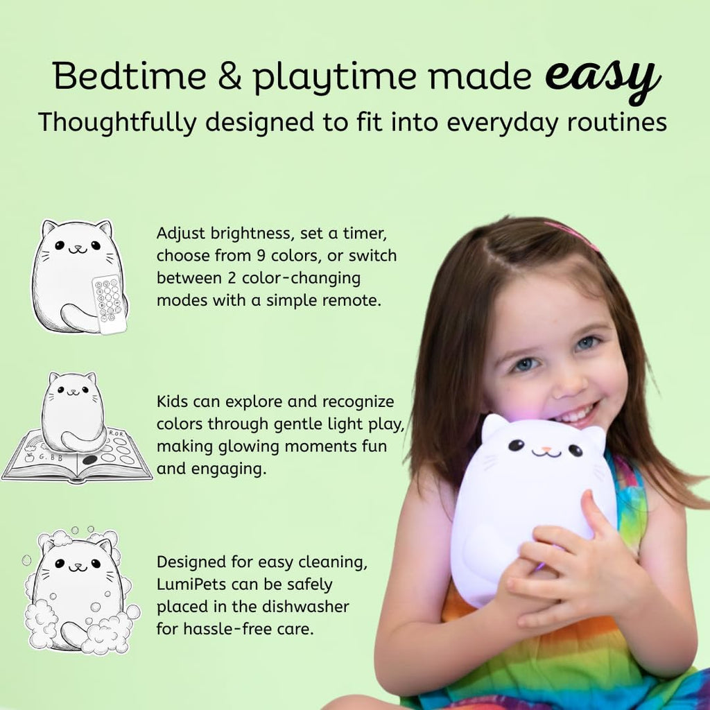 Lumipets Clive the Cat Squishy Silicone Night Light for Kids | Cute Night Light with Remote & Touch Control for Baby & Toddler Bedrooms |…