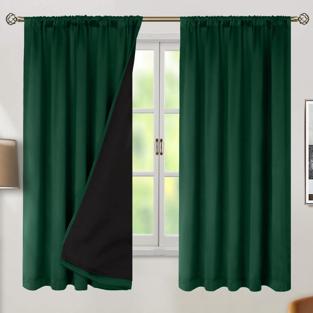 BGment 100% Thermal Insulated Blackout Curtains 63 Inches Long with Liner, Rod Pocket and Back Tab Double Layer Noise Reduce Room…