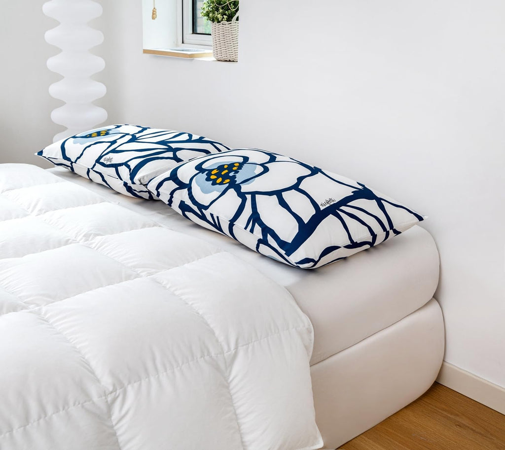 YuHeGuoJi Floral Pillow Cases Queen 100% Cotton Blue White Pillowcases Set of 2 Decorative Flower Pillow Covers Abstract Botanical Pillow E…