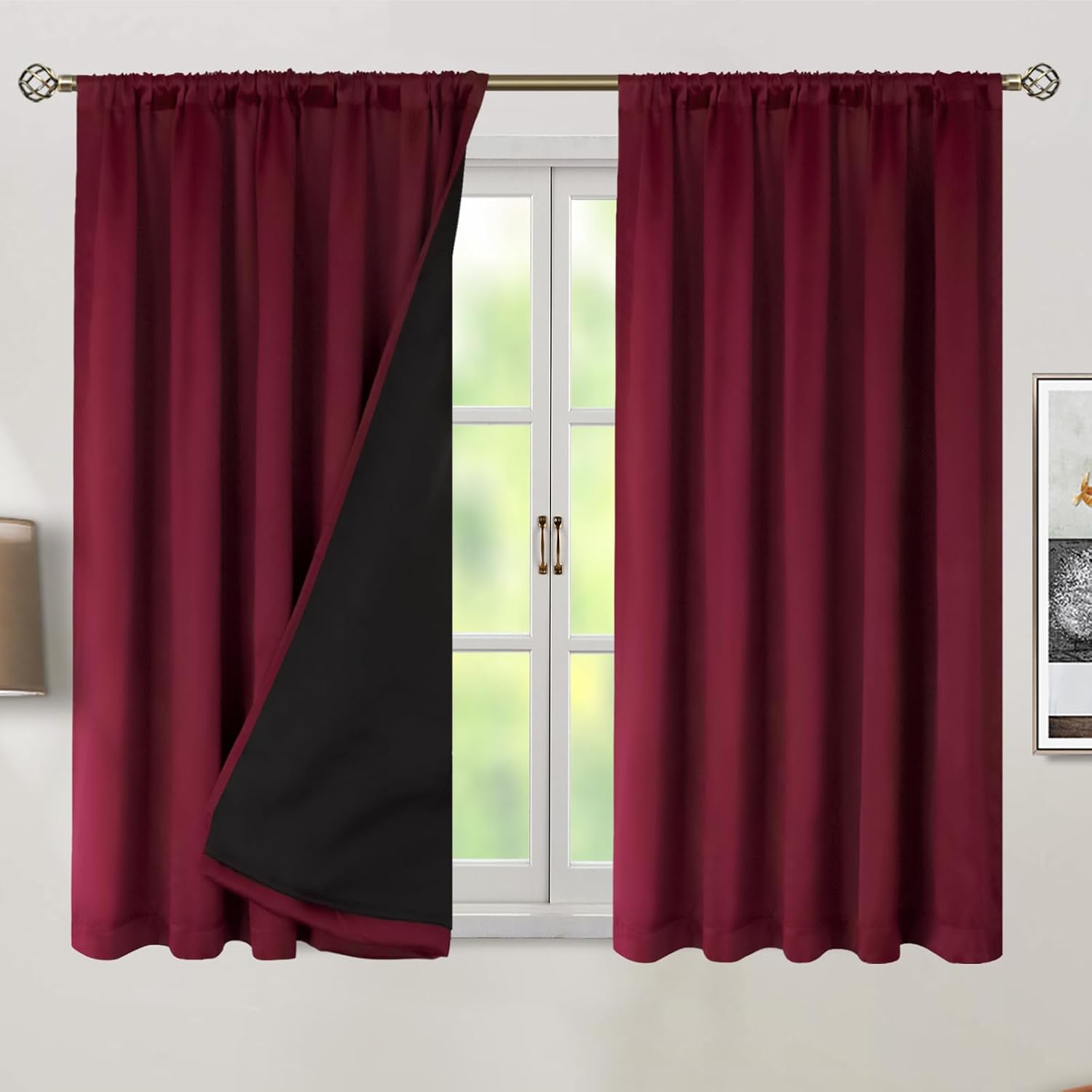 BGment Full Blackout Curtains with Thermal Insulation Liner Curtains 54 Inches Long, Rod Pocket and Back Tab Double Layer Room Darkening…
