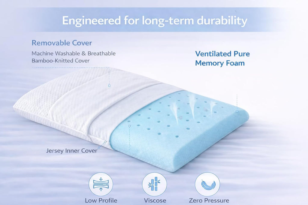 Dlight Bd Ultra 2.7" Stomach Sleeping Gel Infused Memory Foam Pillow- Ultra Thin and Flat Design for Stomach and Back Sleepers White