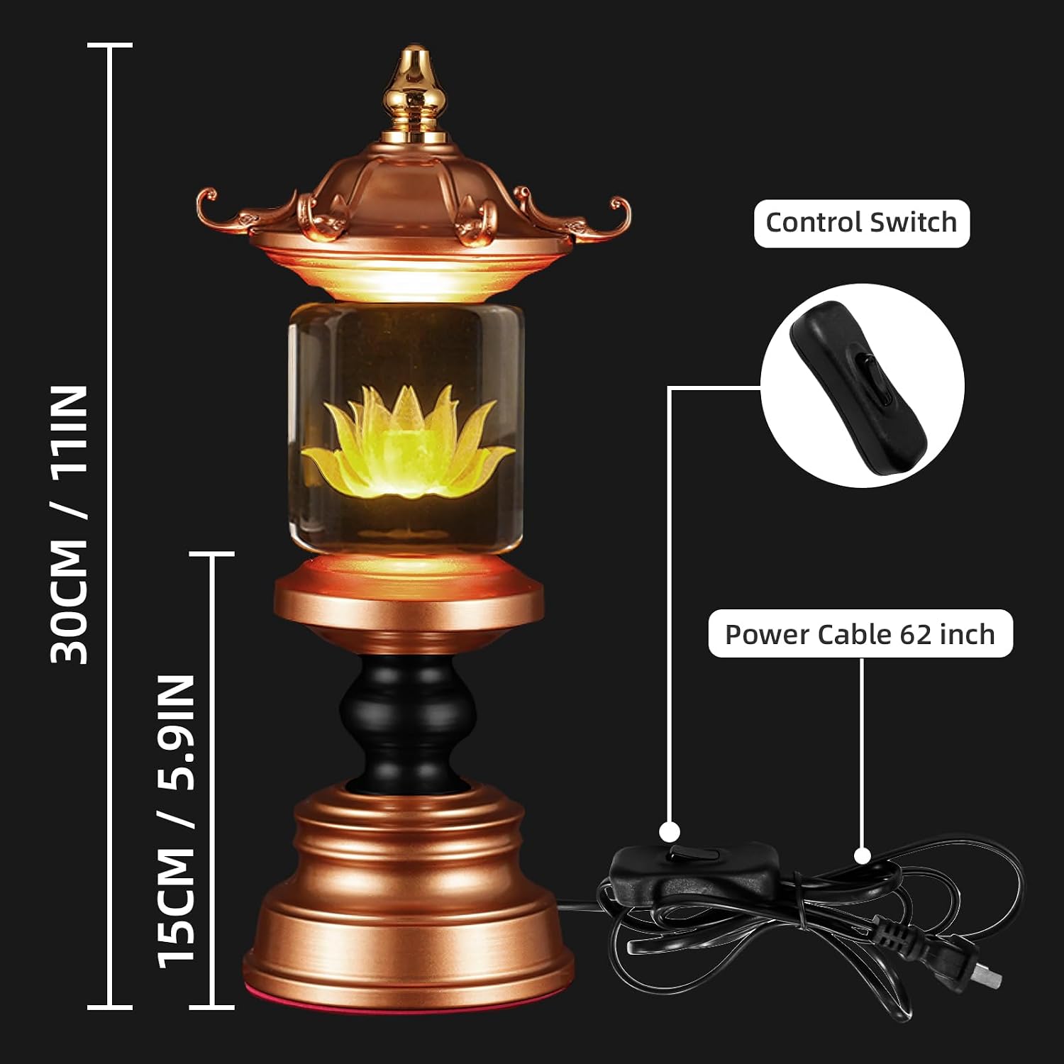 1 Pair 7 Color LED Lotus Lamp Lights - Lotus Lights with Adjustable Switch for Buddhist Occasions, Meditation Buddhist Supplies(11 Inch)