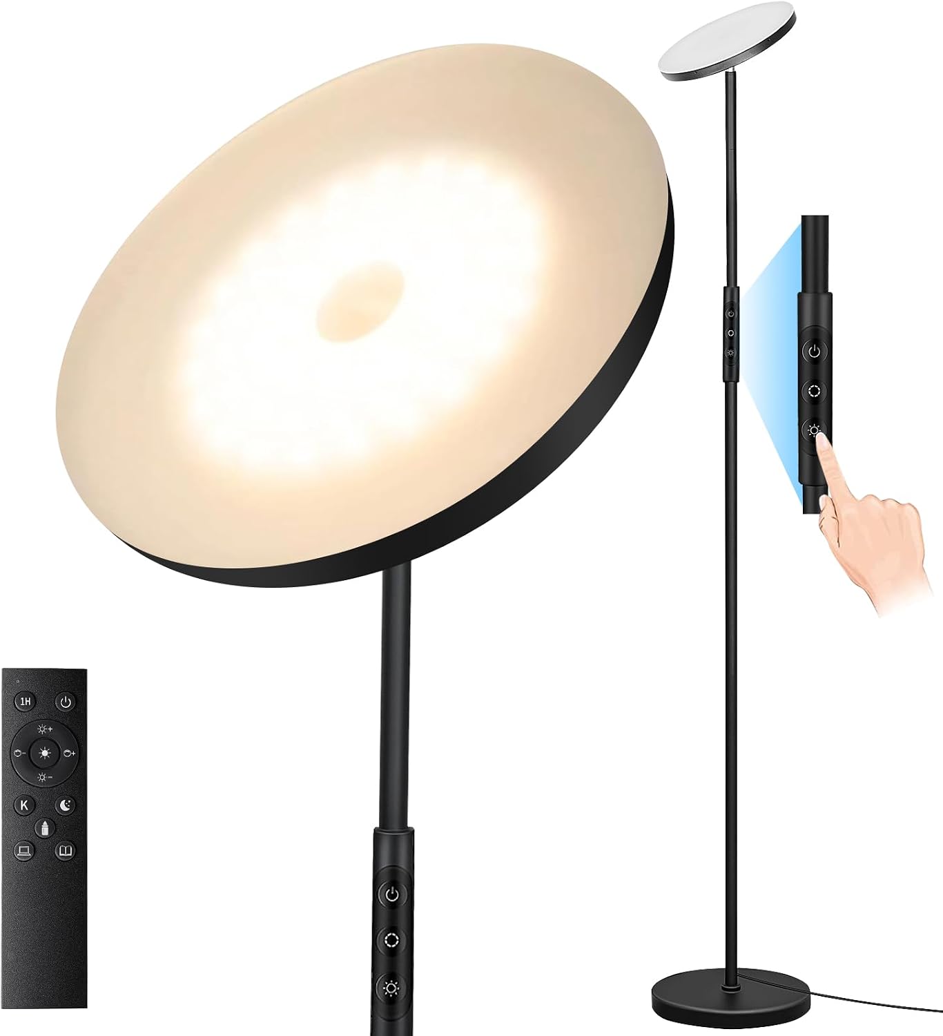 Mukuxin Floor Lamp, Upgraded 40W 4000LM Super Bright Torchiere LED Floor Lamps for Living Room, Stepless Dimmable Color Temperature 2700K-6…