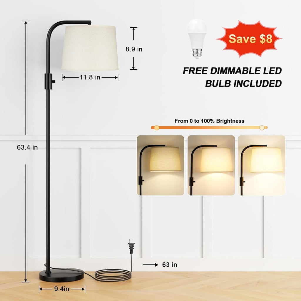 Ambimall Fully Dimmable Floor Lamp with 9W LED Bulb, Standing Lamp for Living Room with Adjustable Head, Modern Standing Tall Light with…