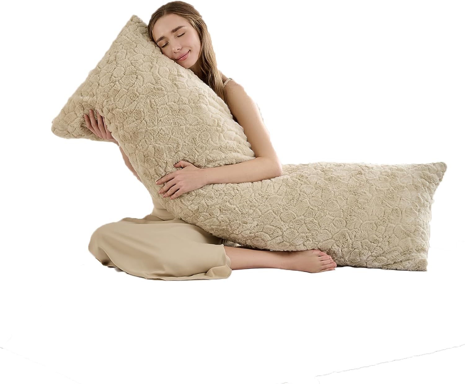 HKMR Fluffy Faux Rabbit Fur Body Pillow, Memory Foam Pregnancy Pillow for Side Sleep Body Pillow,20x54 Long Pillow for Adults-Tapue 2…