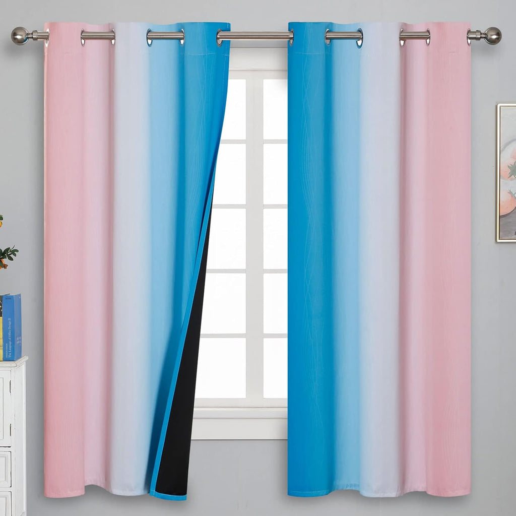 Estelartextiler Estelar Textiler Pink and Blue Curtains 63 Inch Length 2 Panels, Ombre Total Blackout Curtains for Bedroom, Grommet Thermal…