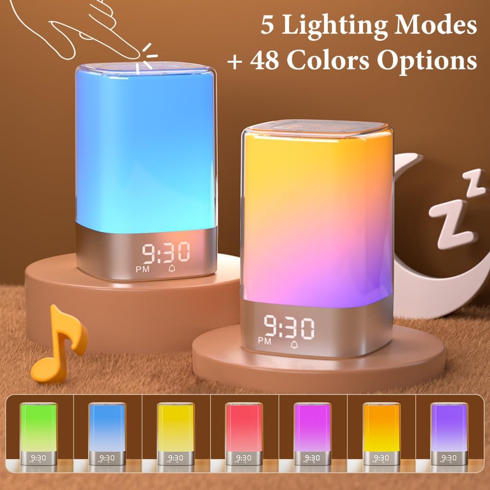Sound Machine with 32 Soothing Sounds, Alarm Clock, White Noise Machine, Night Light, Bluetooth Speaker, App Control, Timer, Alarm Clock…