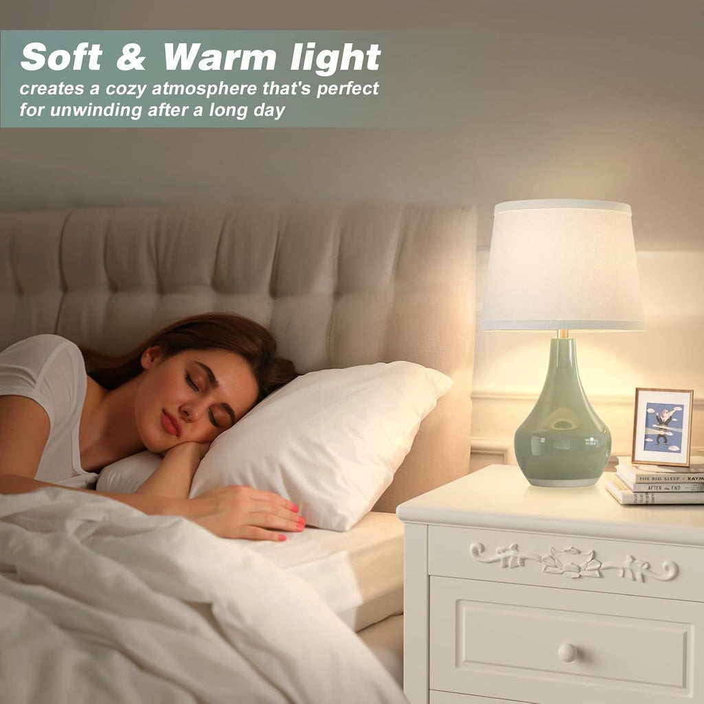 Seealle Modern Green Table Lamps Set of 2 - Bedside Lamps for Night Stands, 19.4" Bedroom Lamps for Living Room Sage Green Lamps with…