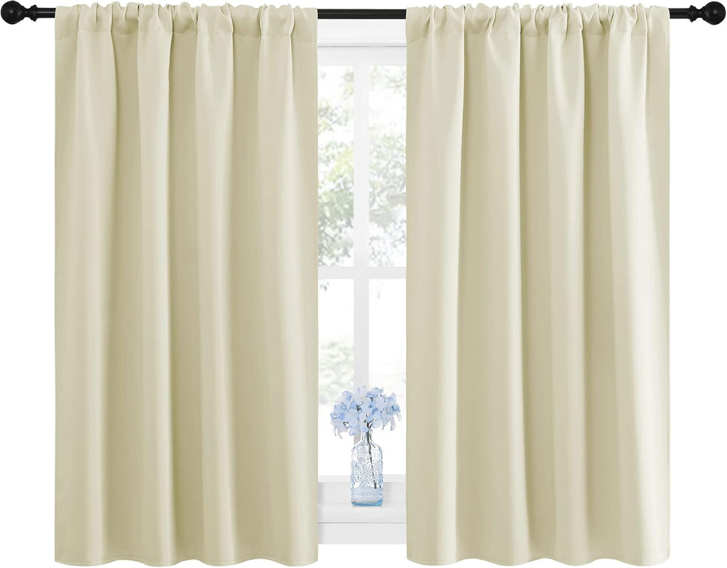 NICETOWN Blackout Curtains for Bedroom, Home Decorations Thermal Insulated Solid Rod Pocket Blackout Drapes for Cafe (Beige, One Pair, 42…
