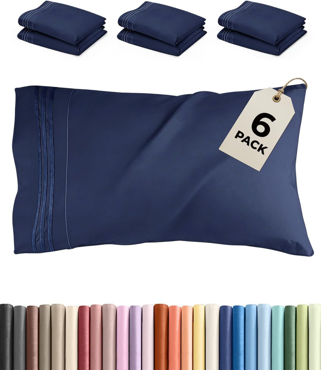 King Pillow Cases Set of 6 - Ultra Soft Hotel Quality Pillowcase Covers - Comfy. Cozy & Wrinkle Free - Shrink, Stain and Fade Resistant…