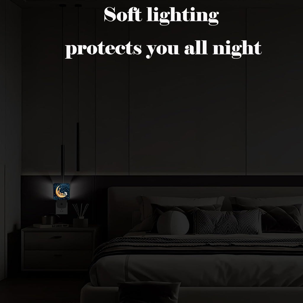 Moon and Starry Sky Night Light, Cartoon Animals Plug Into Wall with Dusk to Dawn Light Sensors, Warm Nightlights for…