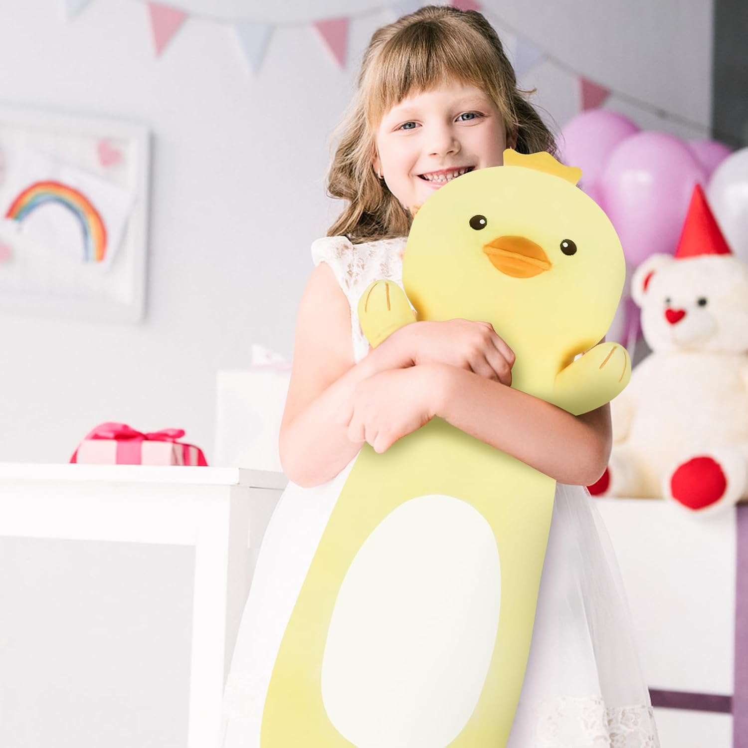 Tianmihou 36 Inch Giant Duck Plush Long Body Pillow, Yellow Duck Stuffed Animal Soft Pillow, Cute Squishy Cuddle Toy Gift for Kids Girls…