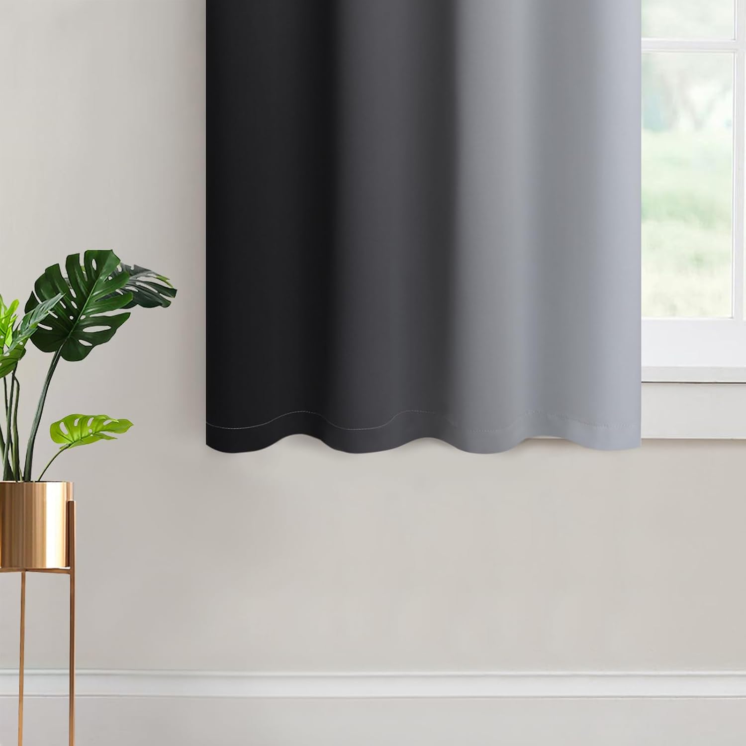 Yakamok Light Blocking Ombre Curtains, Greyish White and Black Gradient Color Curtains, Room Darkening Grommet Window Drapes for Bedroom(Bl…