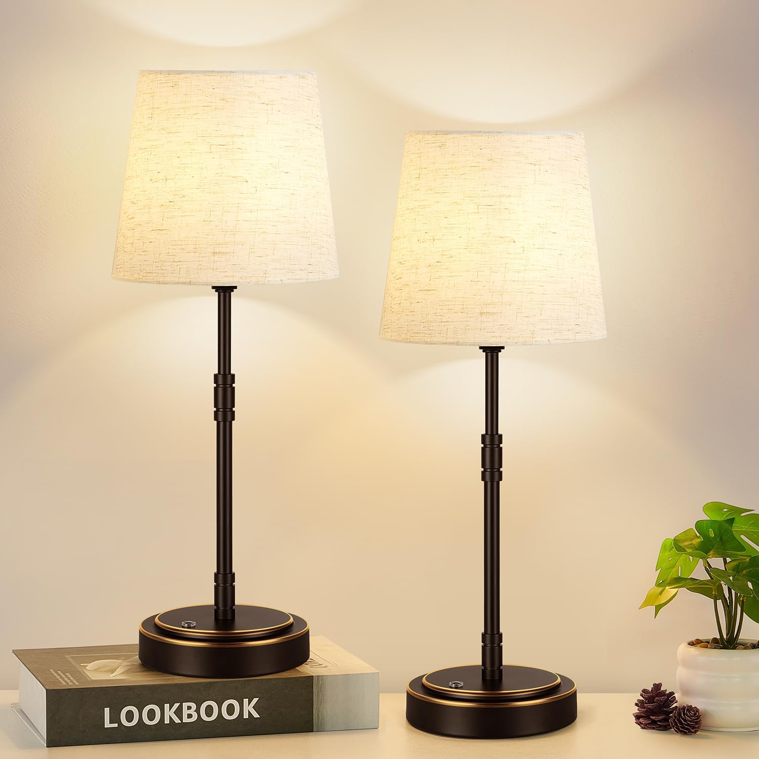 Cordless Table Lamps Set of 2 – Battery Operated Lamp with 7500mAh Rechargeable Battery, Stepless Dimmable Oil-Rubbed Bronze Lamp…