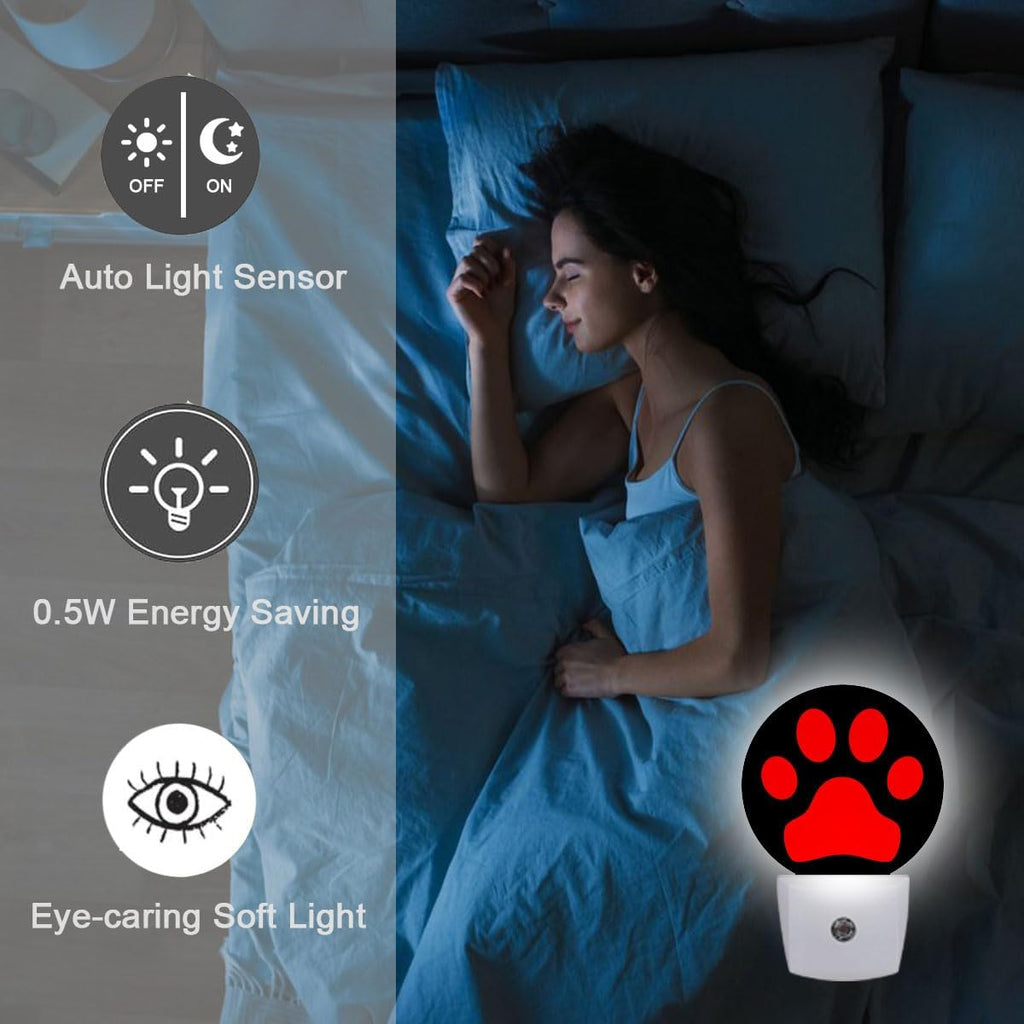 Red Black Dog Paw Night Light Auto Sensor Led Dusk to Dawn Lamp Home Decor for Men Women