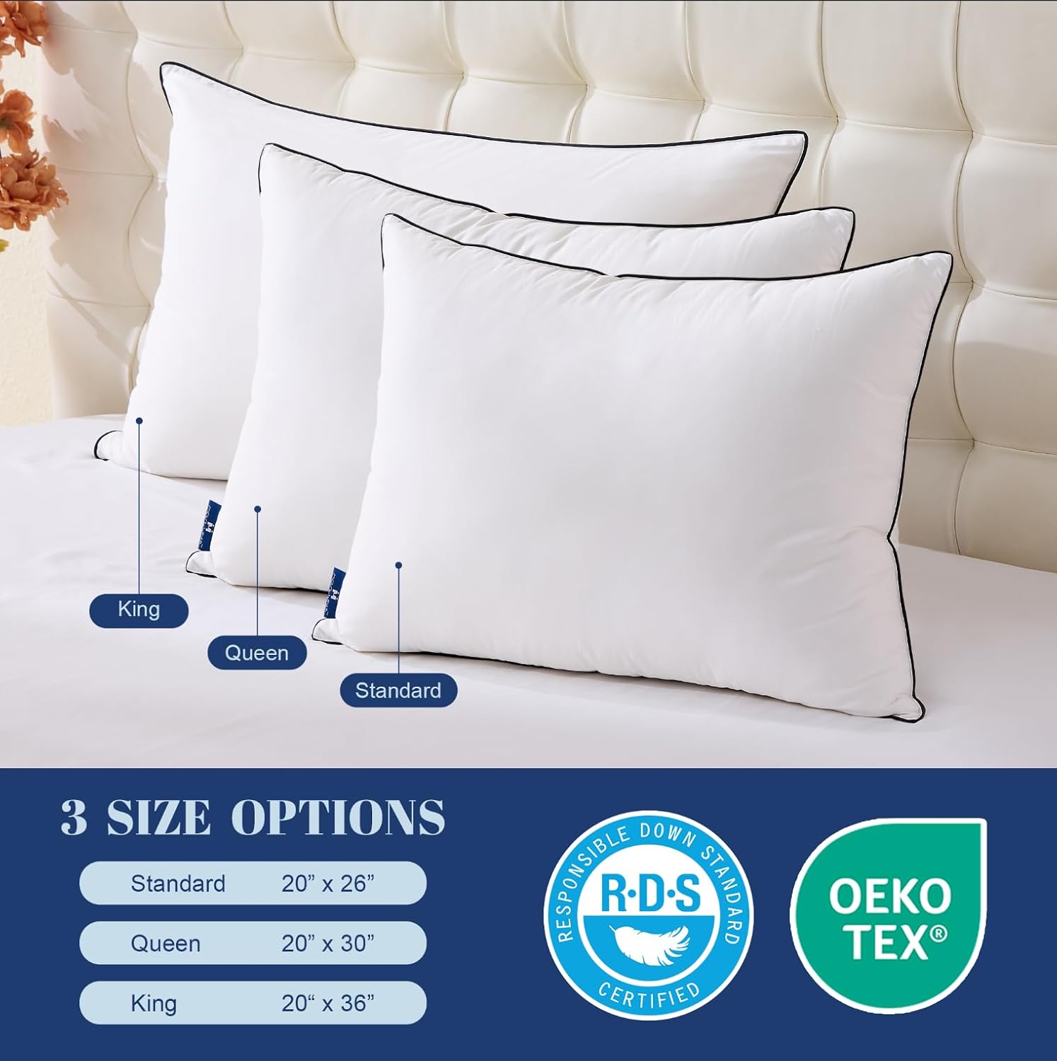 Mosluna Feather Down Pillows Standard Size Set of 2, Luxury Hotel Collection Bed Pillow 2 Pack, AiryfilTM Powered Fillings & Feathers Pillow…