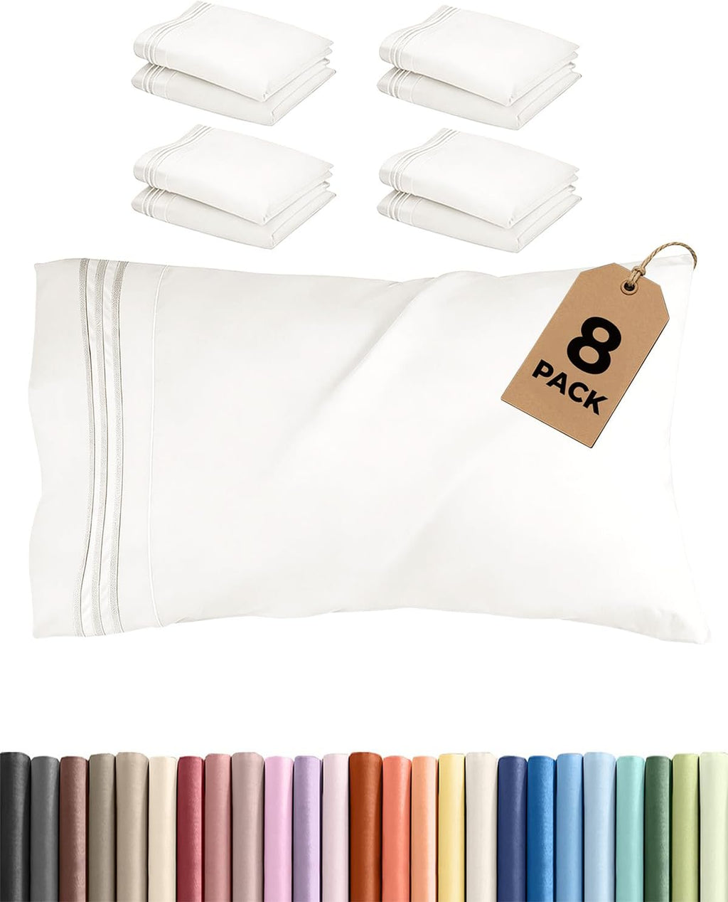 King Standard Pillow Cases Set of 8 - Ultra Soft Hotel Quality Pillowcase Covers - Comfy & Wrinkle Free - Shrink & Fade Resistant…