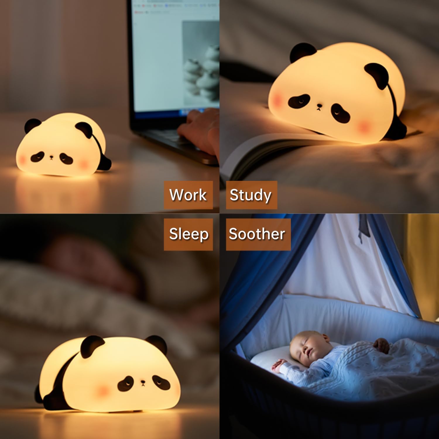 Agek Panda Night Light for Kids, Cute Panda Lamp Silicone Nursery Night Light Bedroom Nightlights USB Rechargeable Bedside Lamp for Baby Ch…