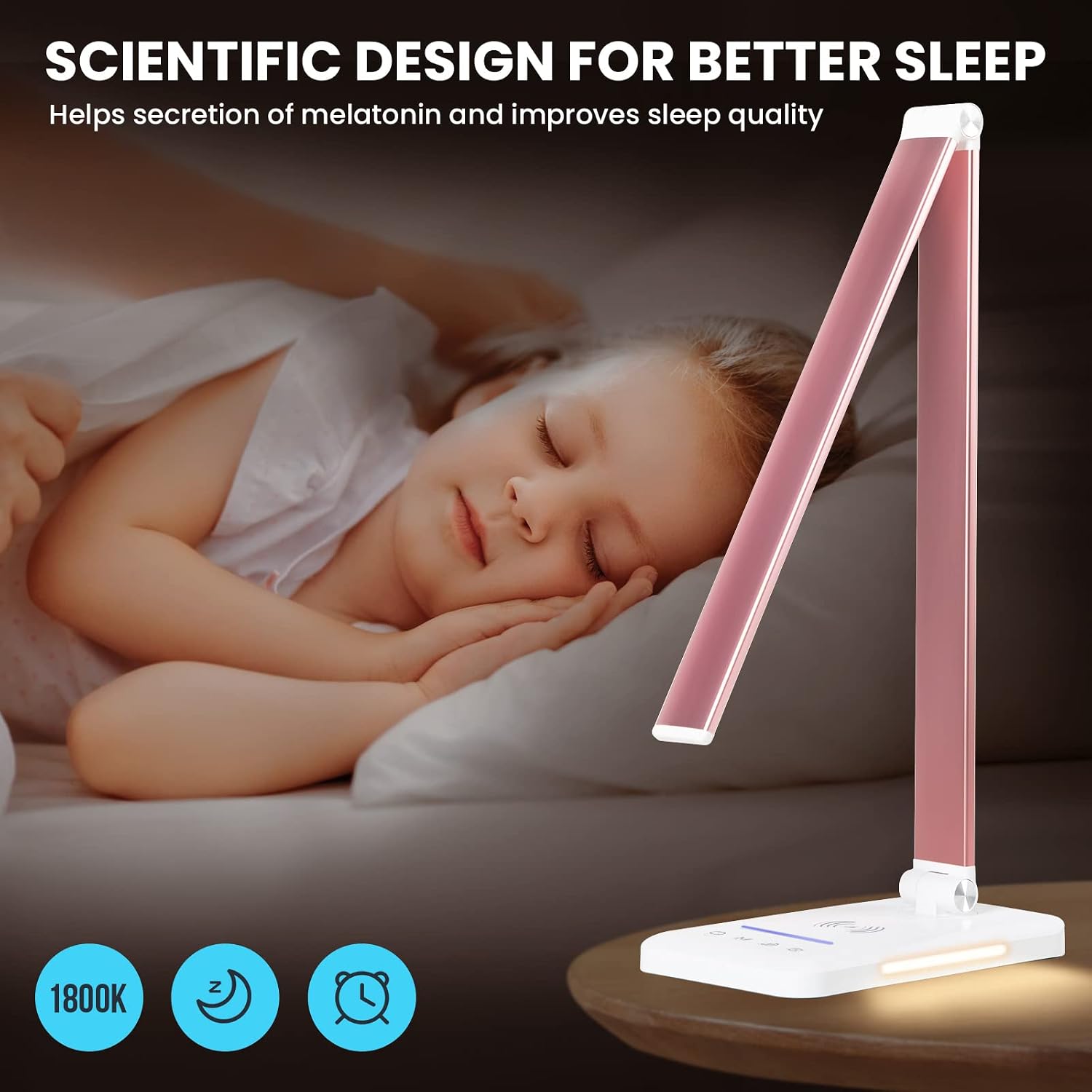 LED Desk Lamp with Night Light, Fast Wireless Charger, USB Charging Port, 10 Brightness, 5 Color Modes, Dimmable Bedside Table Lamp for…