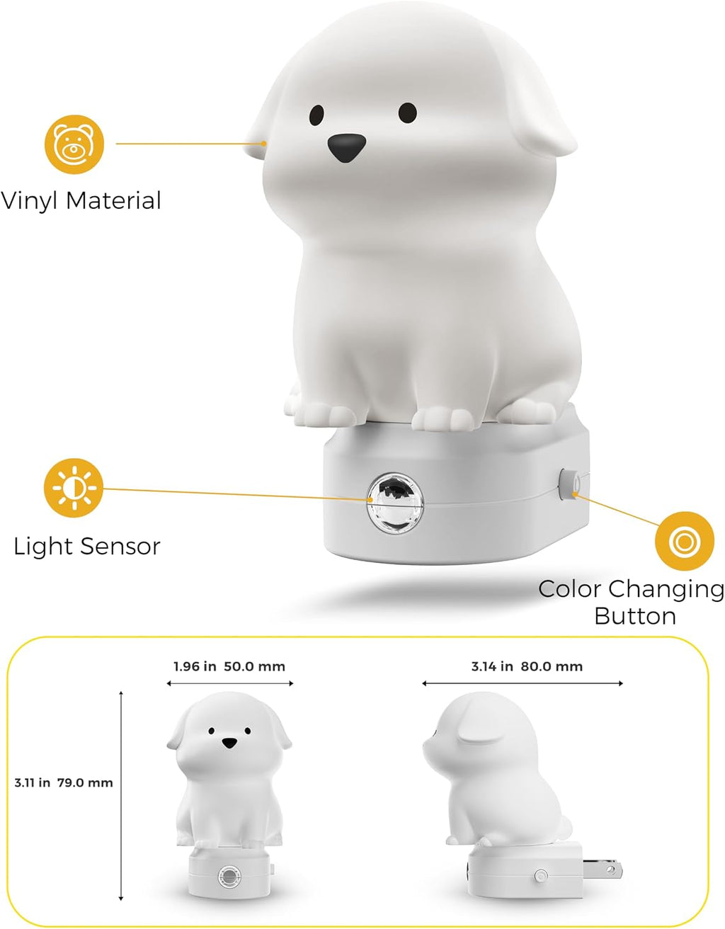 L LOHAS LED Plug in Night Light for Kids 2 Pack, 3D Cute Puppy Night Lights with Dusk to Dawn Sensor, RGB+Soft White 3000K Dog Night…