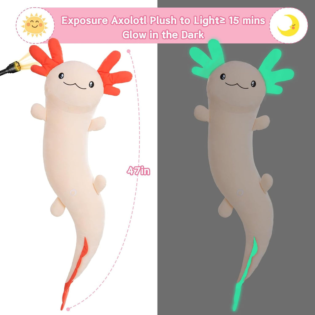 MaoGoLan Giant Axolotl Plush Toy Stuffed Animal, Huge Axolotl Body Pillow for Kids Girl Boy, Big Salamander Plush Glow in the Dark…