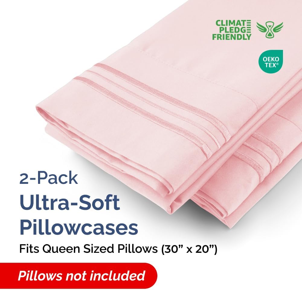Queen Pillow Cases Set of 2 - Ultra Soft Hotel Quality Pillowcase Covers - Comfy, Cozy & Wrinkle Free - Shrinkage, Stain & Fade Resistant…