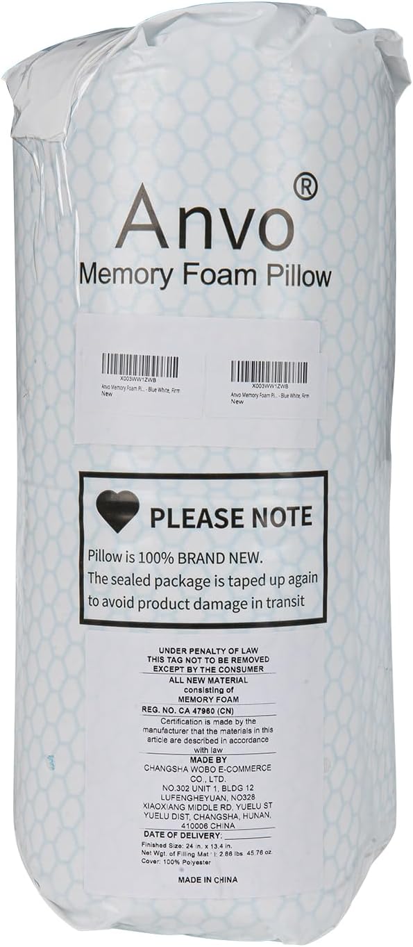 AnvoHome Anvo Memory Foam Pillow, Neck Contour Cervical Orthopedic Bed Pillow for Sleeping Side Back Stomach Sleeper, Ergonomic Design for…