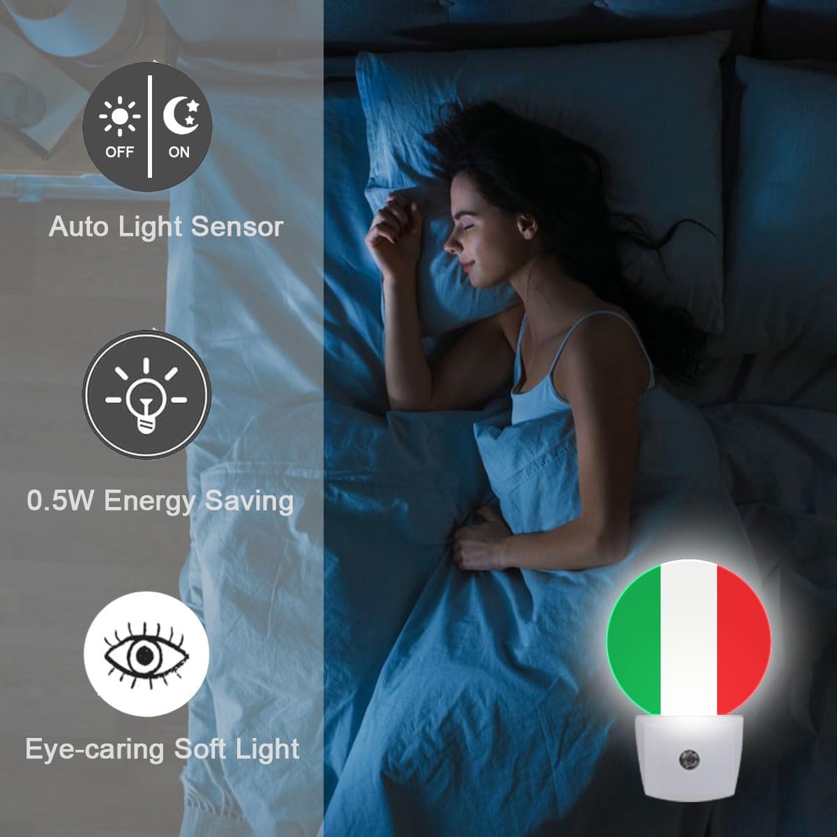 Italy Flag Night Light Auto Sensor Led Dusk to Dawn Lamp Home Decor for Men Women