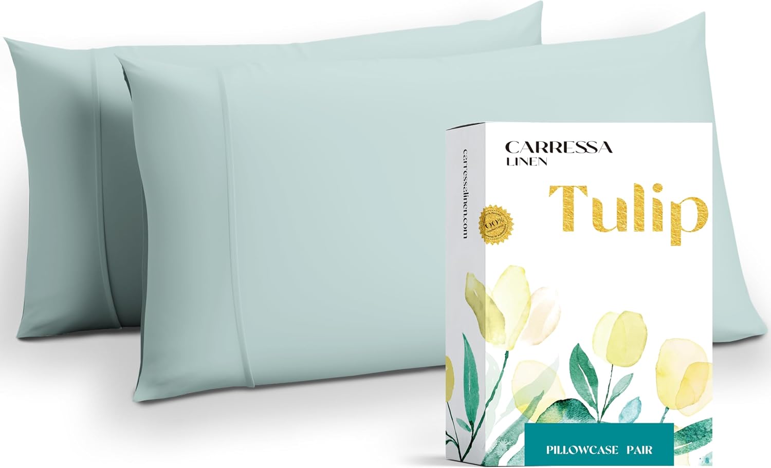 Carressa Linen Luxury Egyptian Cotton King Pillow Cases Set of 2-800 Series Tulips Collection Pillowcases for Sleeping (Sea Foam), Soft…