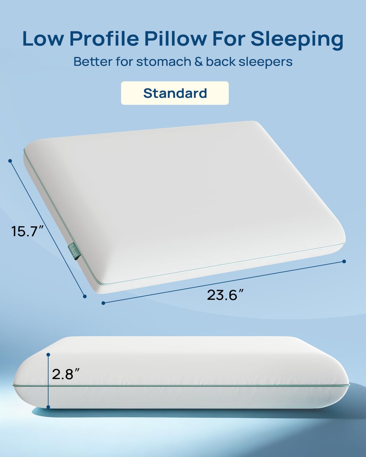 Releep Cool Touch Gel Memory Foam Pillow, Soft Breathable Thin Pillow, Flat Pillow for Stomach and Back Sleepers, Ergonomic Orthopedic Bed…