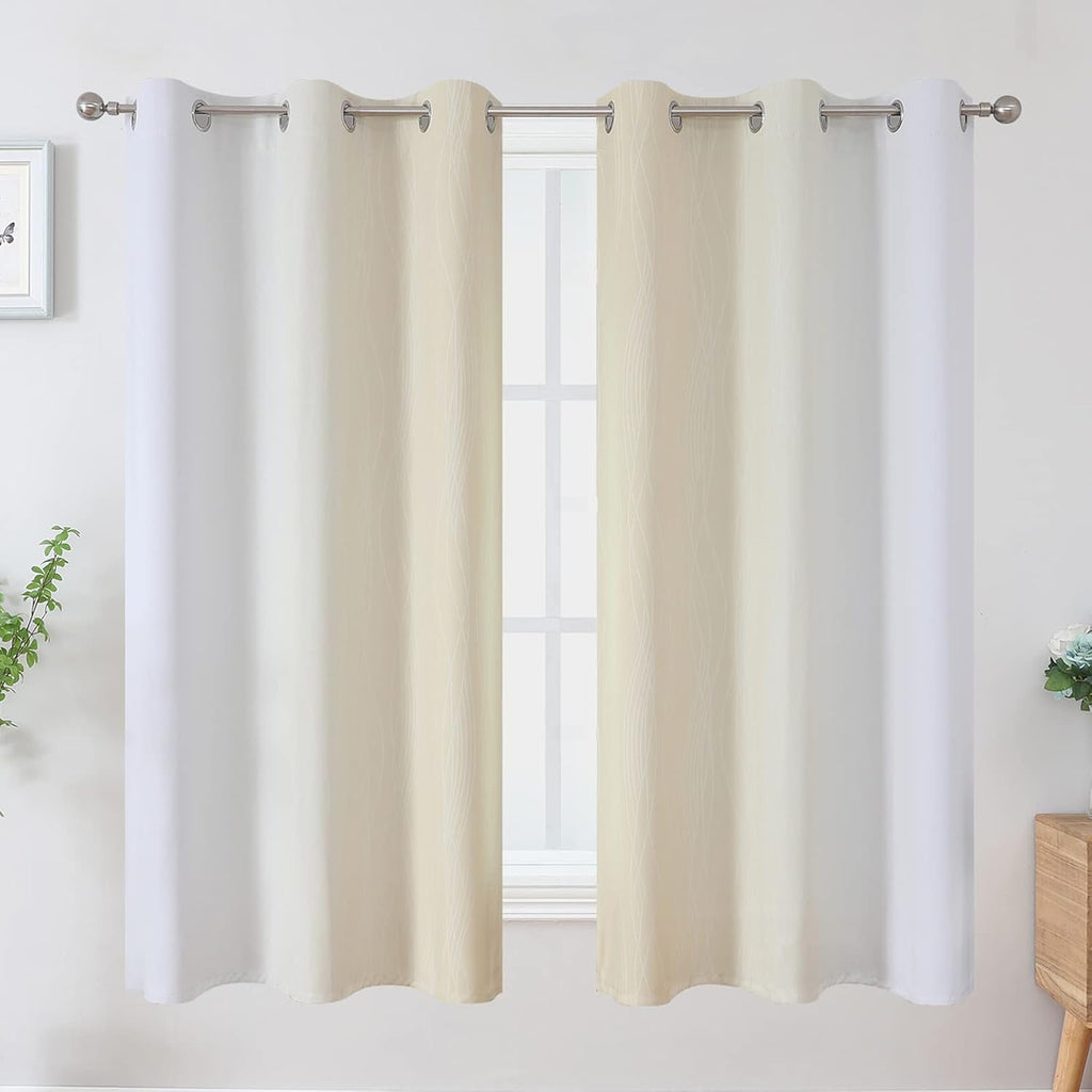 Estelartextiler Estelar Textiler Beige and Greyish White Ombre Blackout Curtains 63 Inches Length 2 Panels Set for Bedroom, Thermal Insulat…