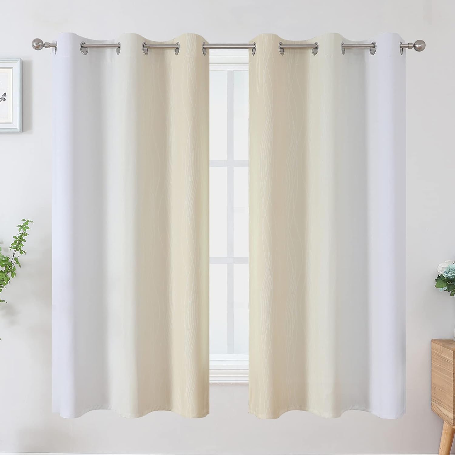 Estelartextiler Estelar Textiler Beige and Greyish White Ombre Blackout Curtains 63 Inches Length 2 Panels Set for Bedroom, Thermal Insulat…
