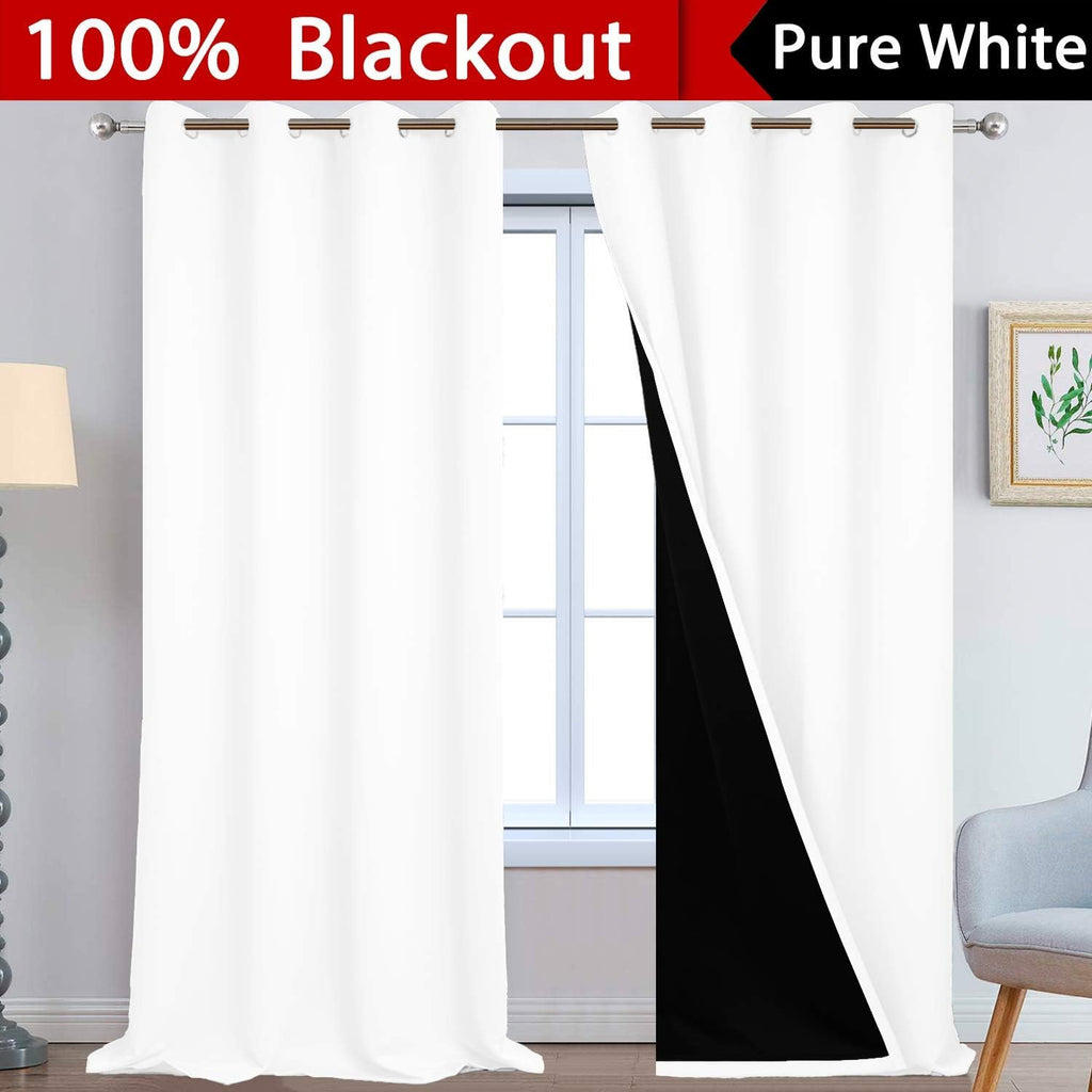 Yakamok 100% Blackout Curtains 108 Inches Long, 2 Thick Layers Thermal Insulated Curtain Panels for Bedroom, Full Light Blocking Drapes wit…