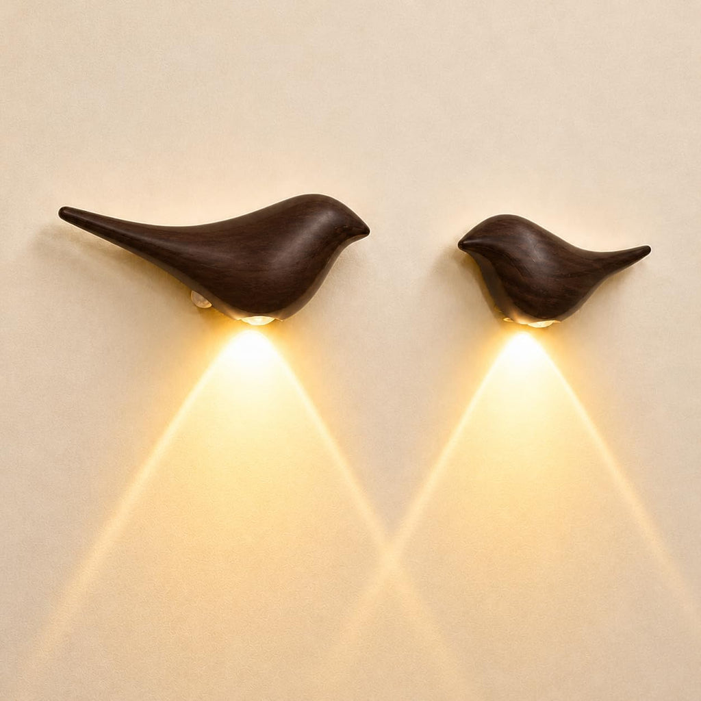 2-Pack Faux Walnut Bird Wall Sconces, Walnut-Look Plastic Cordless Motion Sensor LED Night Lamps, Rechargeable Battery Operated for…