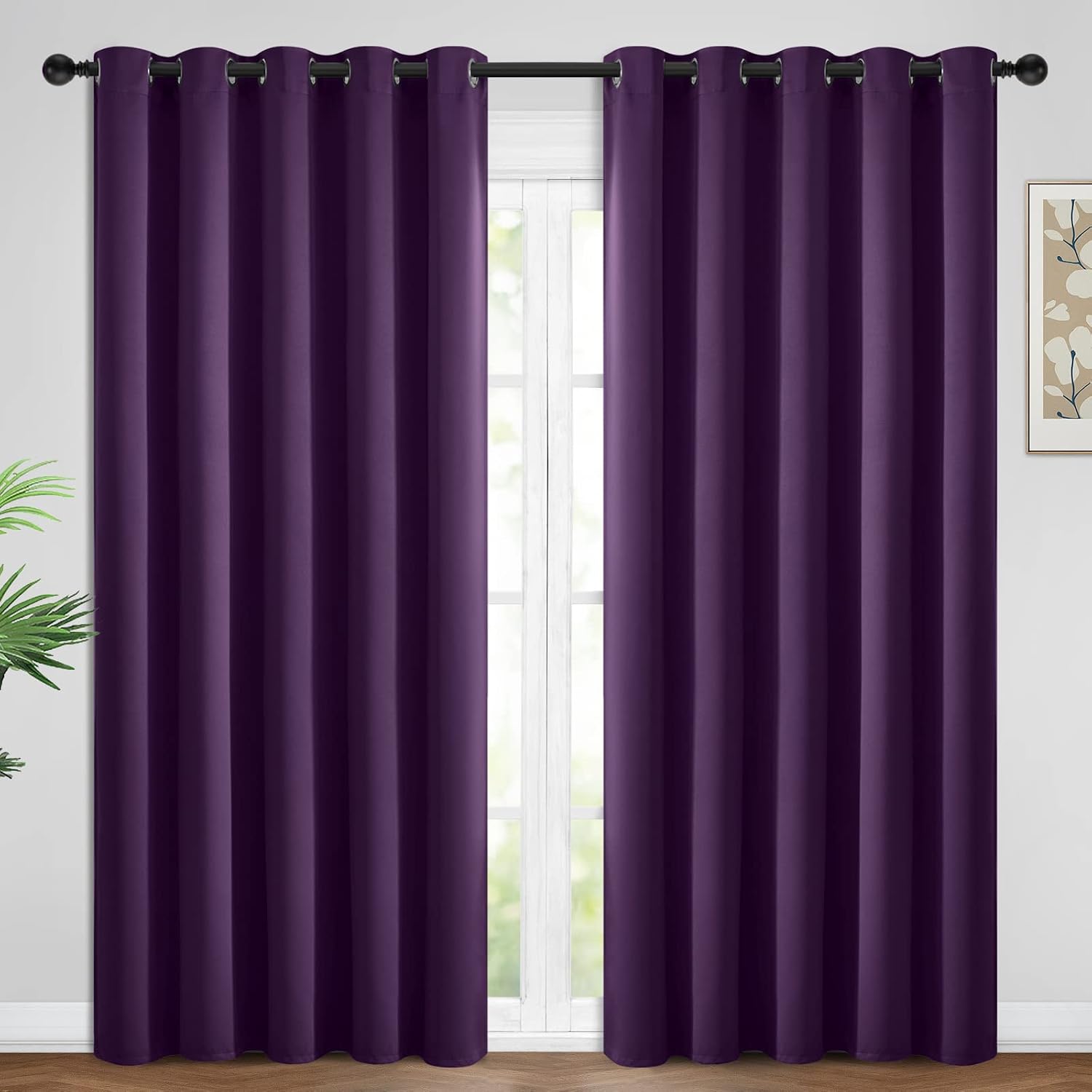 Yakamok Blackout Curtains Room Darkening Thermal Insulated Window Panels, Solid Grommet Top Drapes for Bedroom/Living Room(62Wx84L…