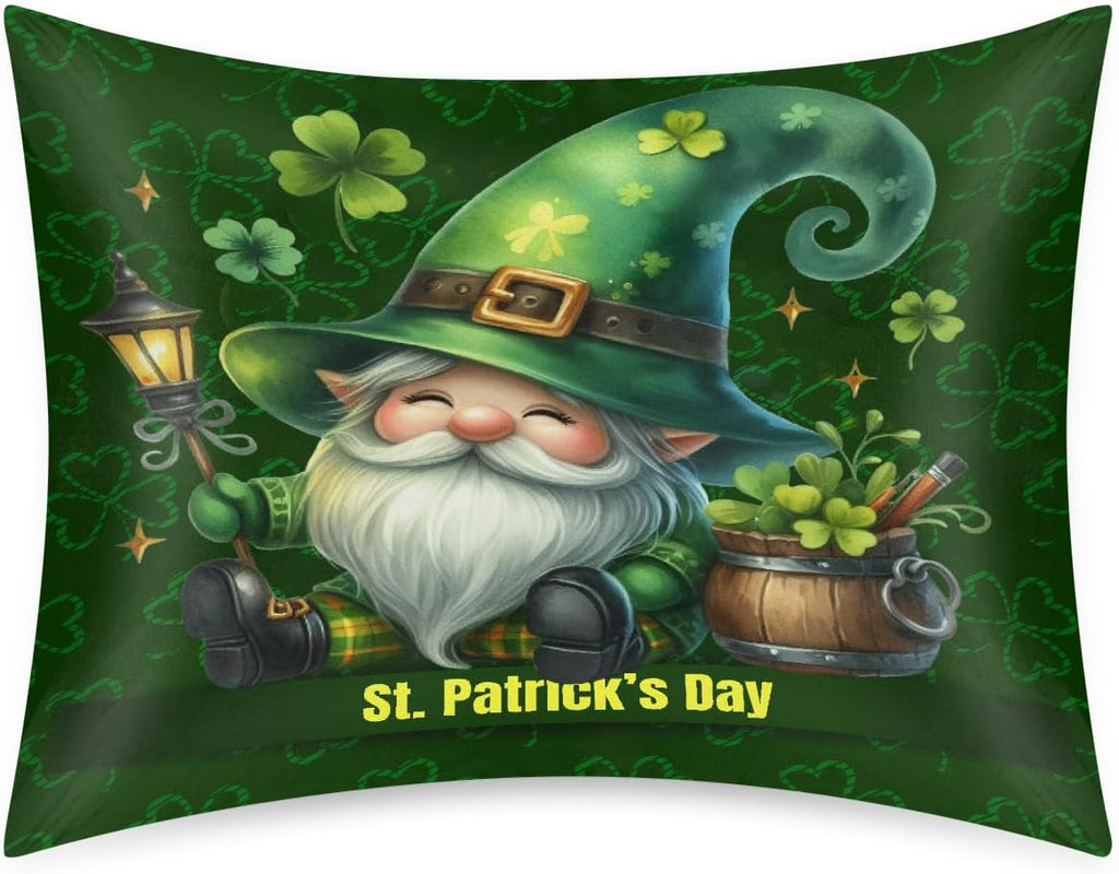 St Patrick Day Gnome 14 Satin Silk Pillowcase for Hair and Skin Pillow Cases Standard Size Soft Silk Pillow Case with Envelope Closure…
