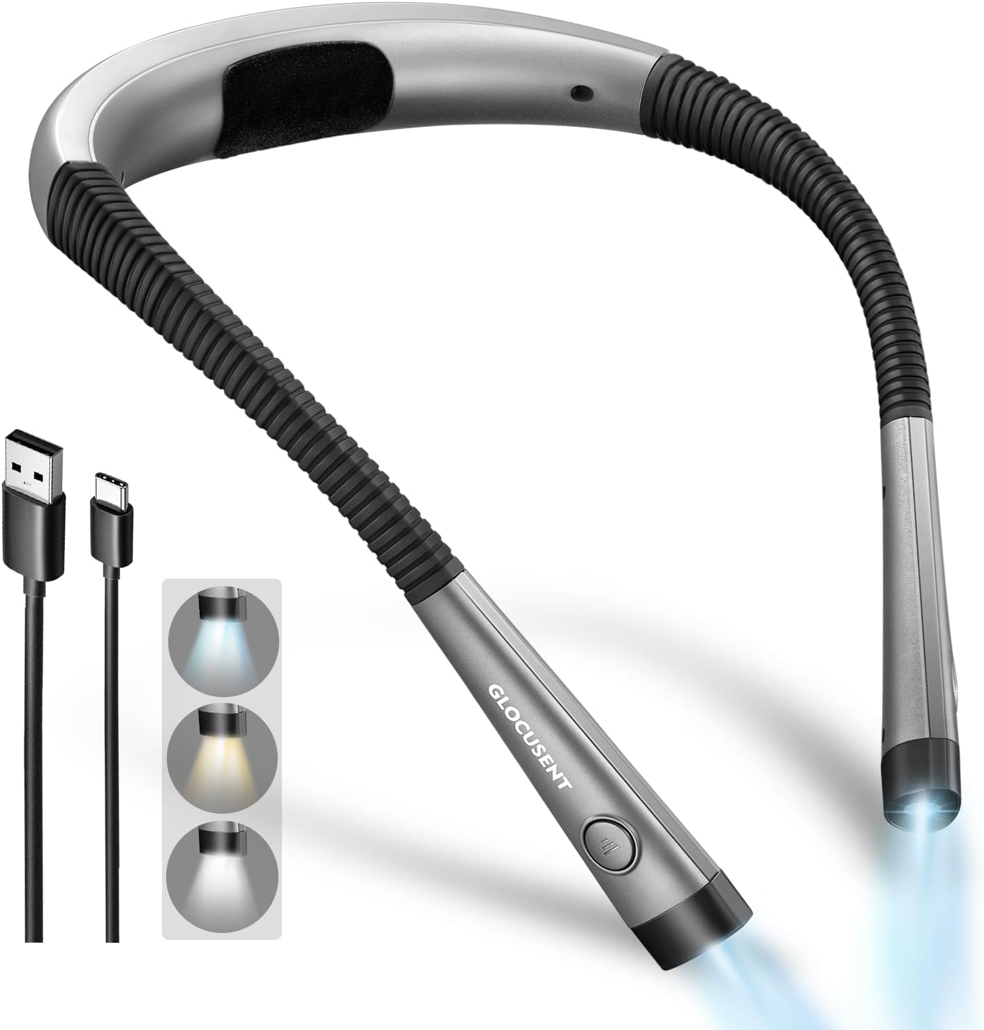 Glocusent Book Light, 3-Color & 6-Brightness Reading Light, Bendable Neck Light, 80-hr Lasting Rechargeable Book Light, Perfect Reading…