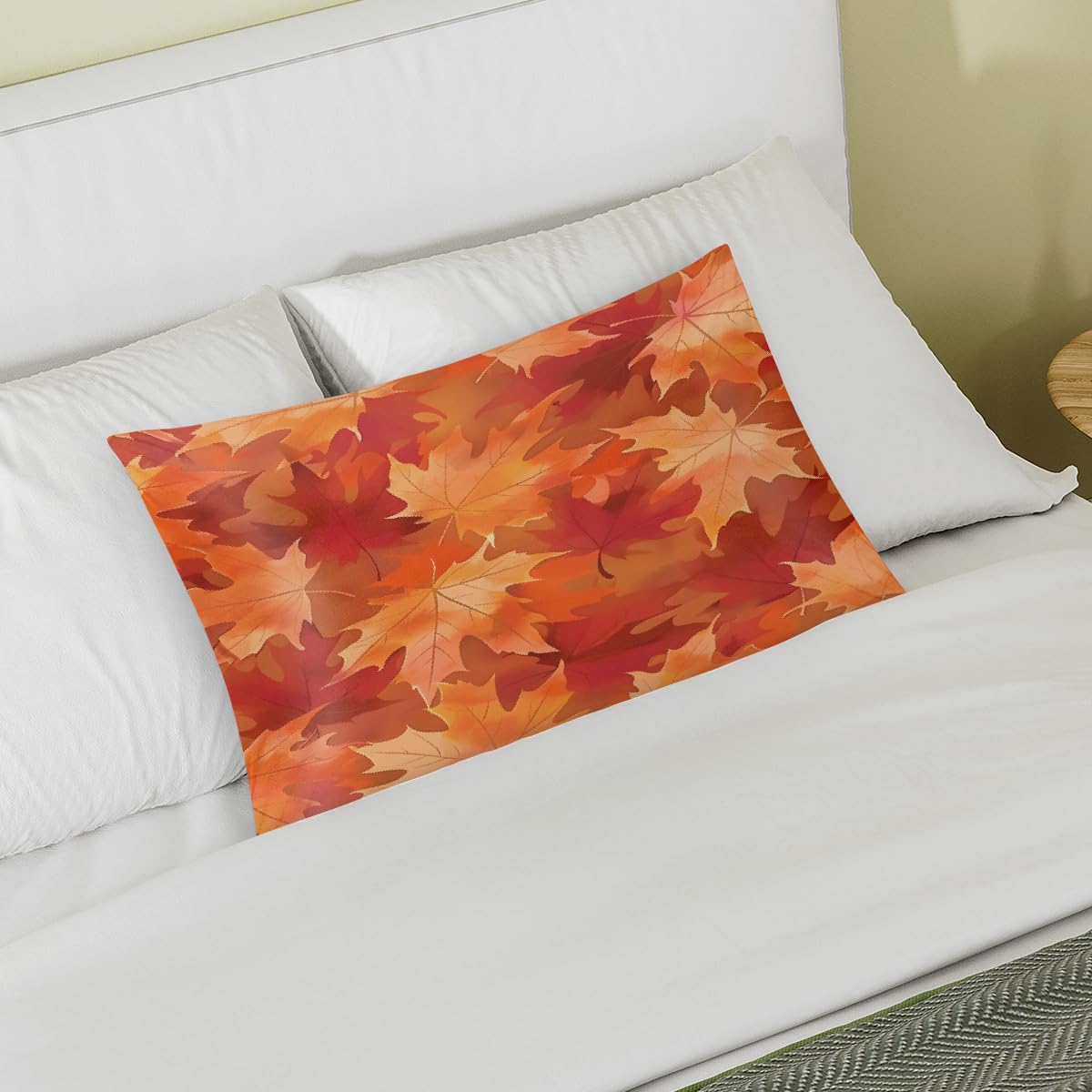 Autumn Maple Fall Satin Silk Pillowcase for Hair and Skin Pillow Cases Queen Size Soft Silk Pillow Case with Envelope Closure Print Satin…