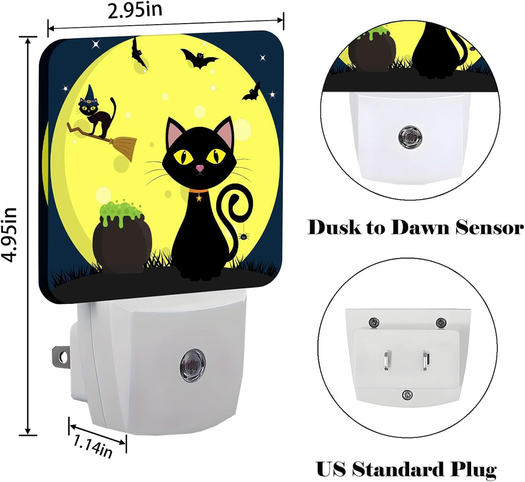 Happy Halloween Cat Night Light, Plug Into Wall with Dusk to Dawn Light Sensors, Warm Nightlights for Bedroom, Bathroom, Hallway, Kitchen…