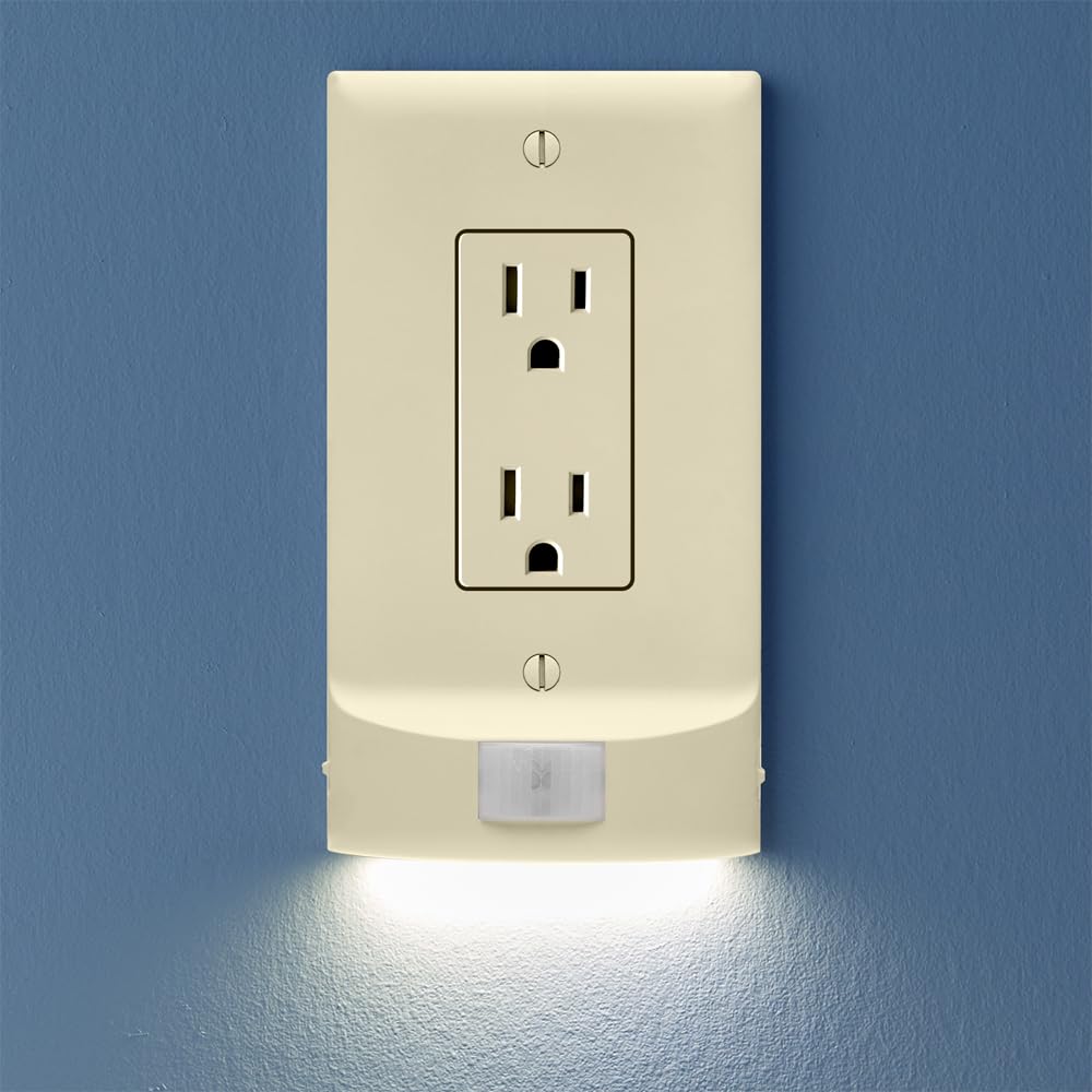 Single - SnapPower MotionLight [For Décor Outlets] - Motion Detecting LED Night Lights Built-In to Wall Plate - Bright/Dim/Off Options…