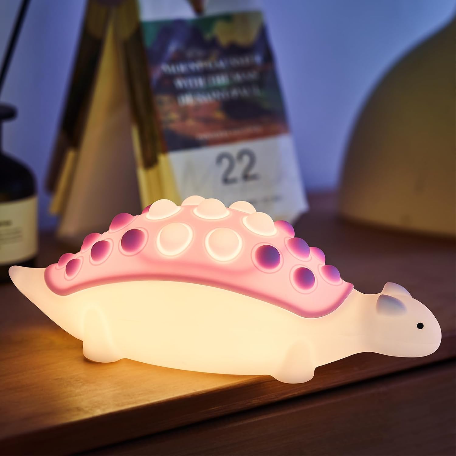Dinosaur Night Light, Silicone Dino Lamp with Pop Bubble,7 Nightlight Modes Rechargeable Bedside Touch Lamp, Room Decor, Cute Lamp…