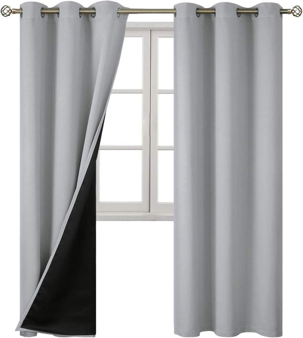 BGment 100% Blackout Curtains for Bedroom with Black Liner, Thermal Insulated Thick Double Layers Total Light Blocking Grommet Window Curta…