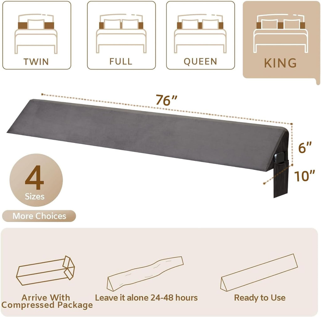 Bedluxe King Wedge Pillow Headboard (76"x10"x6"), Bed Wedge Pillow for Headboard, Foam Headboard Pillow, Bed Gap Filler King - Fill The…
