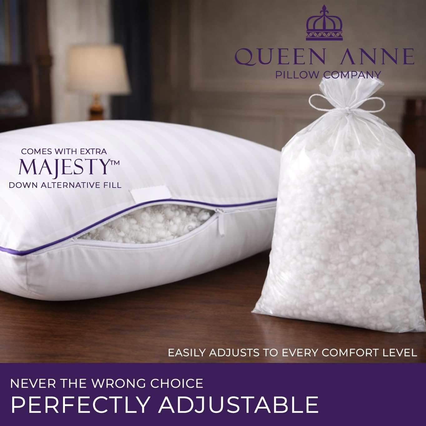 QueenAnnePillowCompany Queen Anne Hotel Pillows Queen Size Bed Pillows for Sleeping, Set of 2 – Adjustable Luxury Down Alternative for Side…