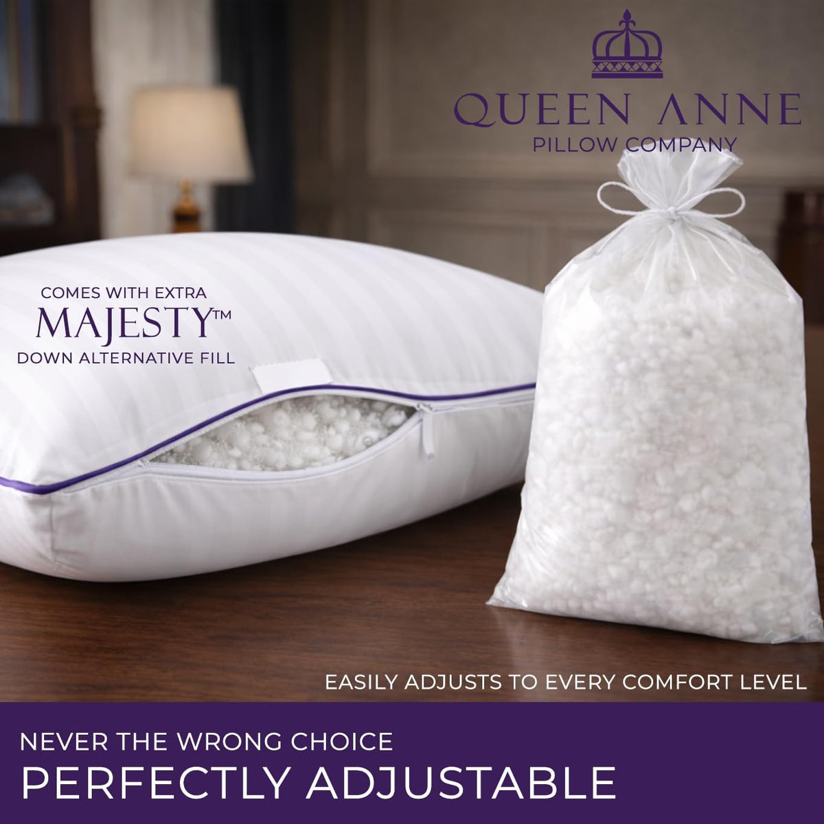 QueenAnnePillowCompany Queen Anne Hotel Pillows Queen Size Bed Pillow for Sleeping – Adjustable Luxury Down Alternative for Side & Back Sle…