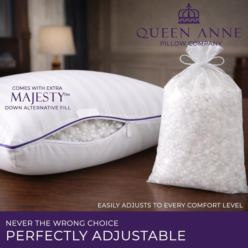 QueenAnnePillowCompany Queen Anne Hotel Pillows King Size Bed Pillow for Sleeping – Adjustable Luxury Down Alternative for Side & Back Slee…