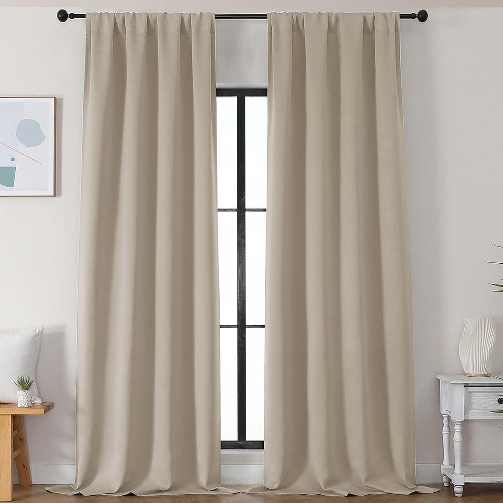 Simplebrand Biscotti Beige Blackout Curtains for Bedroom 102 Inches Long 2 Panels, Solid Thermal Insulated, Energy Saving Living Room Windo…