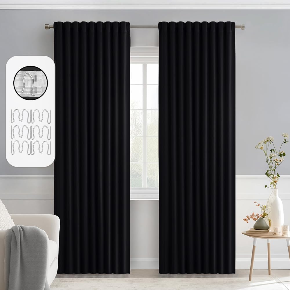 Miulee Black Back Tab Blackout Curtains 80 Inch Length 2 Panels Set for Living Room Bedroom Privacy, Halloween Rod Pocket/Pinch Pleat Therm…