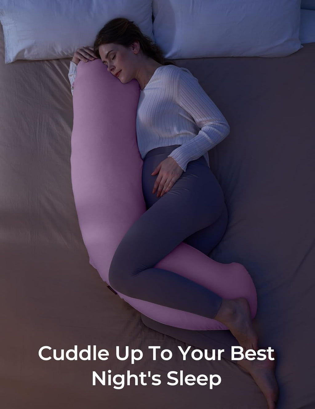 Momcozy Body Pillow for Pregnancy, J Shaped Pregnancy Pillows for Side Sleeping, Soft Maternity Pillow with Jersey Cotton Cover for Head Ne…